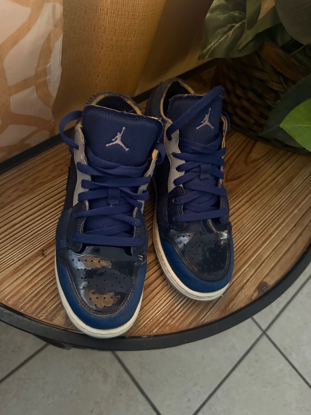 Jordan Kids Navy and White High-Top Sneakers